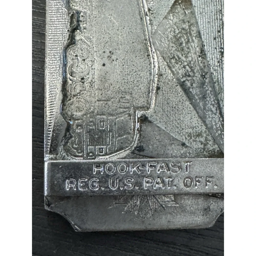 Vintage Trucking Belt Buckle Art Deco Silver Tone‎ Hook-Fast